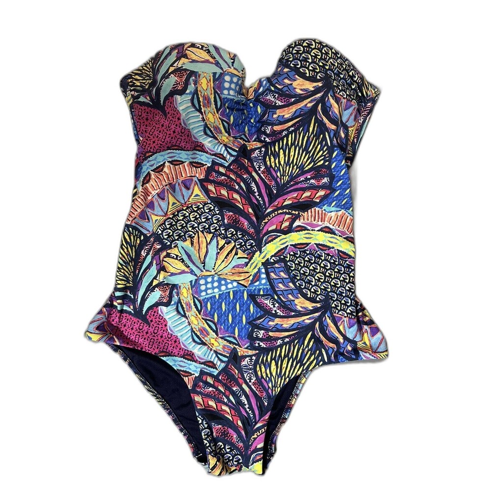 Monokini Strapless Push Up Swimsuit Tropical Sz Small Mardi Gras Brazilian Theme
